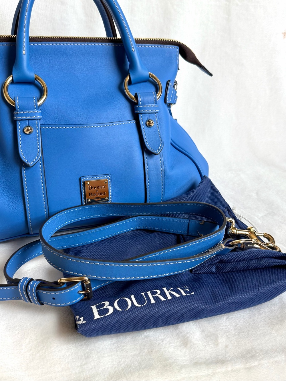 Dooney & Bourke Marine Blue Penrose Satchel 30 With Pocket Italian Leather Bag - Picture 4 of 11
